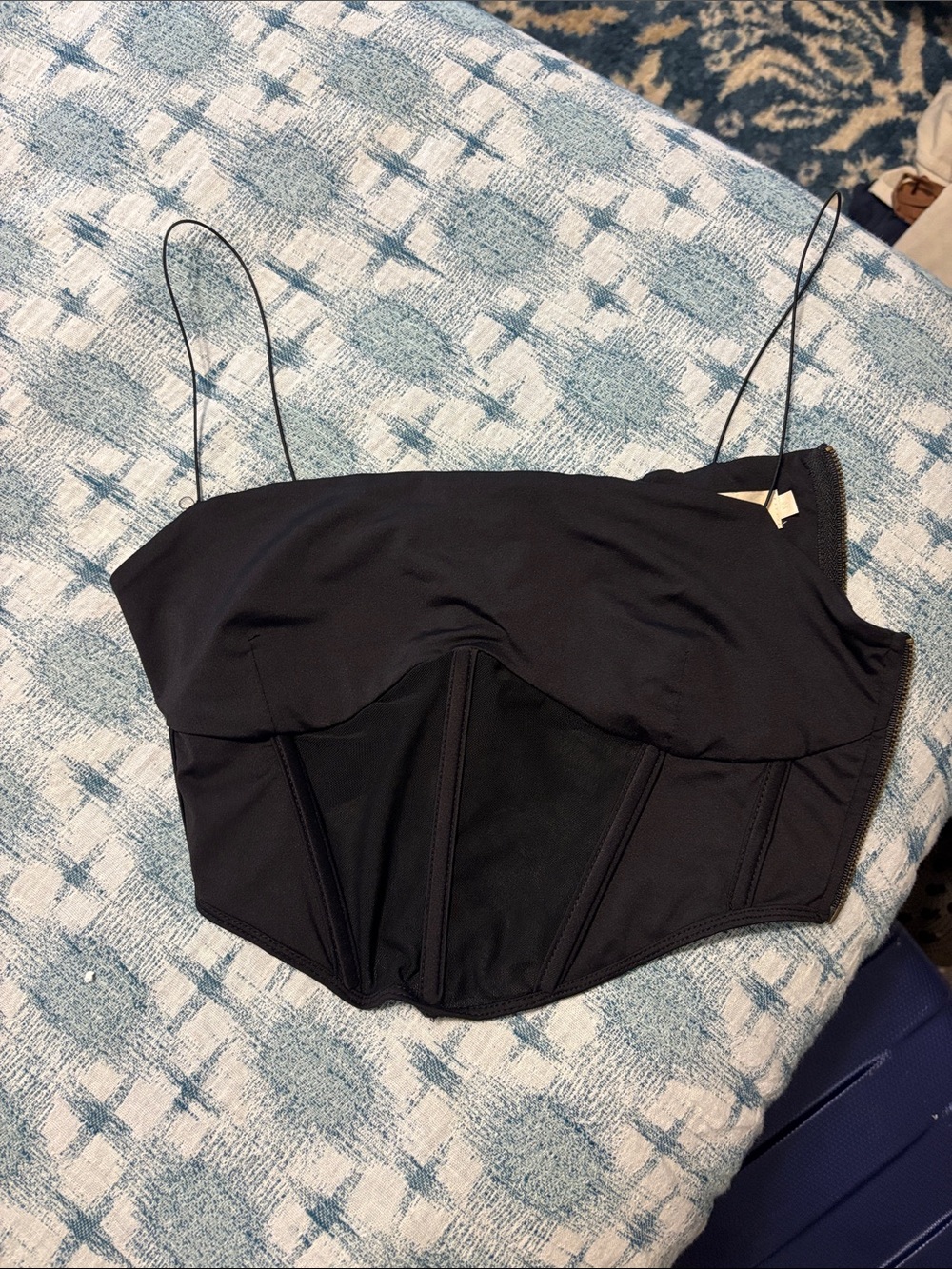 Meshki Black Corset Crop Top with Spaghetti Straps